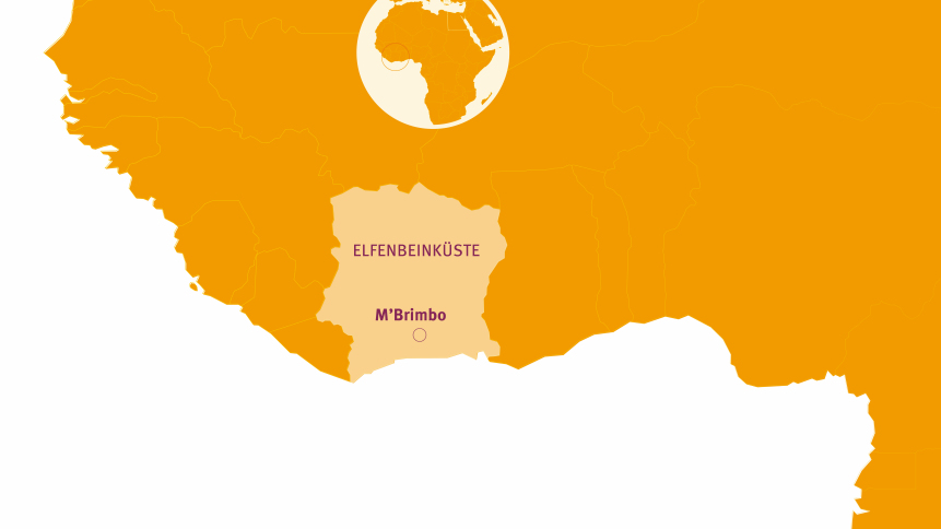 Die Elfenbeinküste auf der Weltkarte. © Kakoii Berlin/MISEREOR
